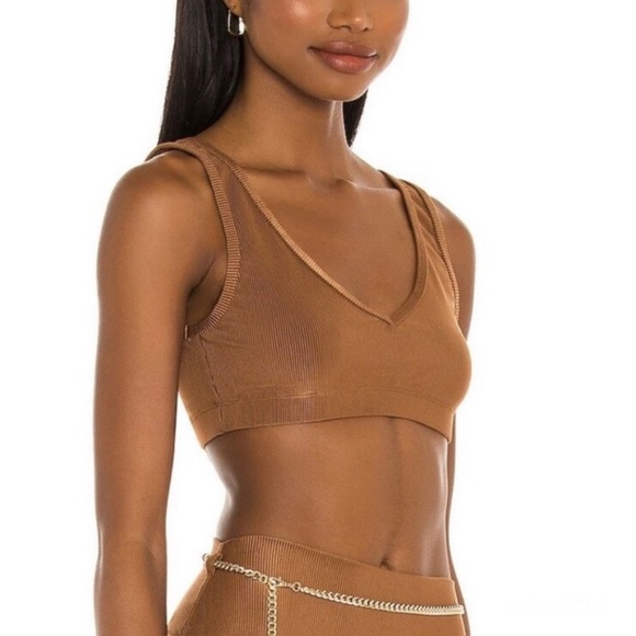 WeWoreWhat V-Neck Sport Bra Solid Brown Size Small BNWT - Picture 2 of 9